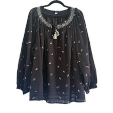 Old Navy Black Peasant Tunic with Pink Floral Accents 2X