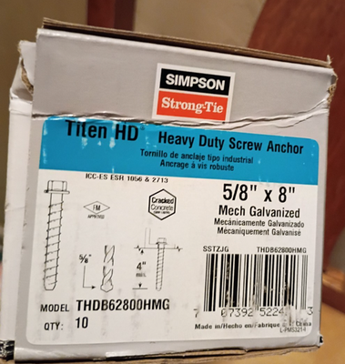 #ad Simpson THDB62800HMG Titen HD Screw Anchor 10 Pack Mechanically Galvanized $88.00