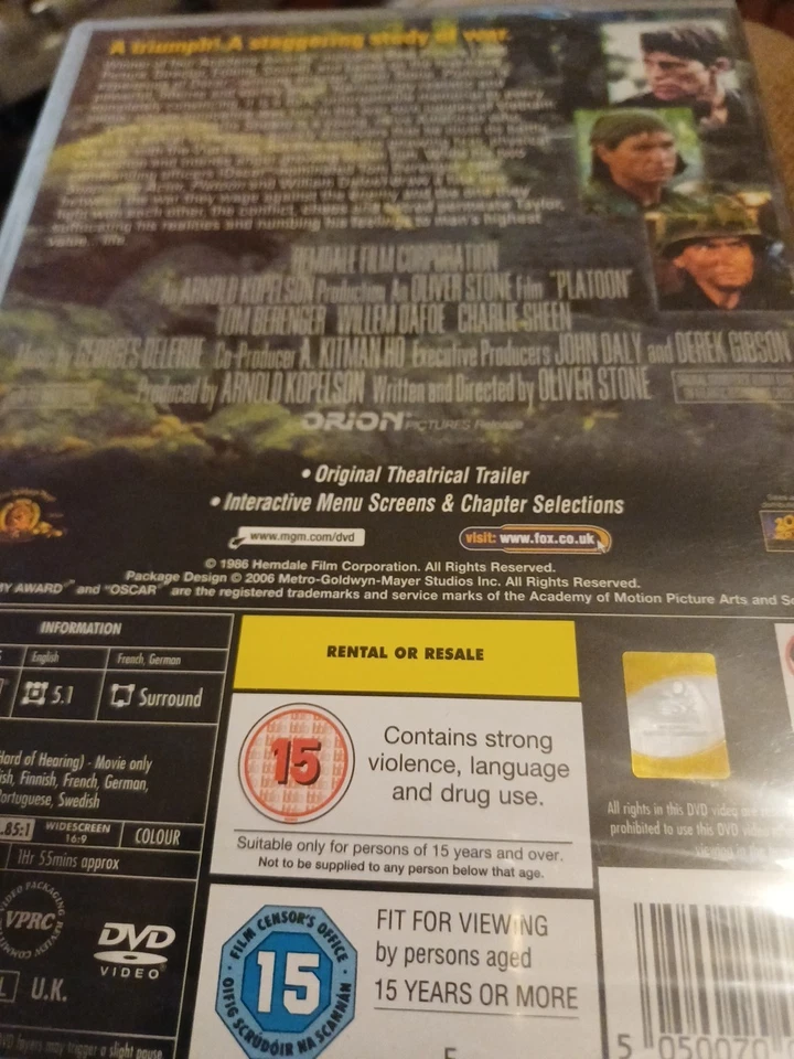 Platoon (DVD, 1986) - Image 2 of 2