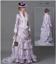 19th Century Victorian Dress Vintage Edwardian Purple Bustle Princess Ball Gown
