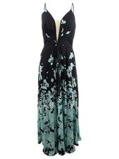 Betsy & Adam Women's Placed-Floral Chiffon Maxi Gown (4, Black/Teal)