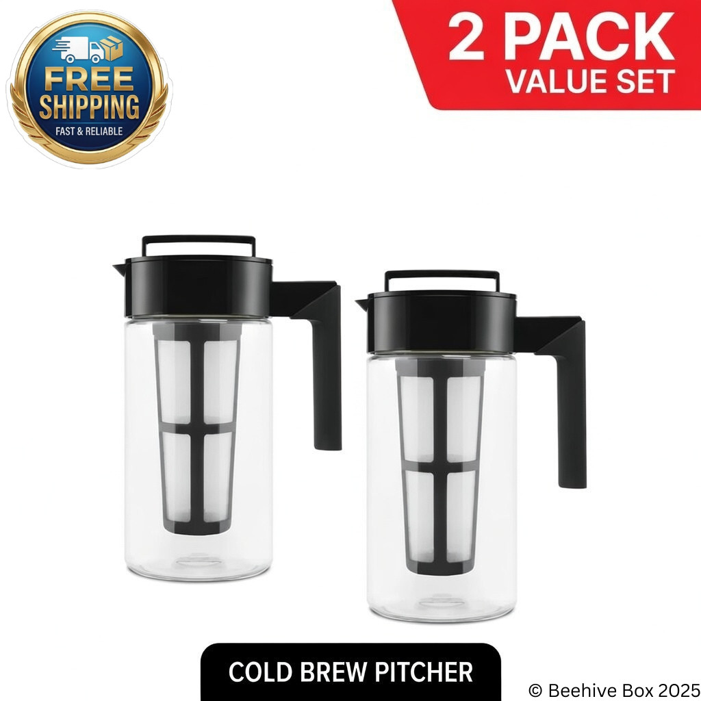Pitcher w/Filter Cold Brew Coffee Maker, Airtight Lid & Hand