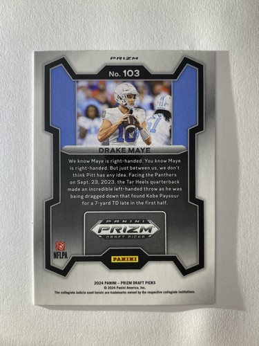 2024 Panini Prizm Draft Picks Drake Maye #103 Silver RC 🔥💎📈 - Picture 2 of 2