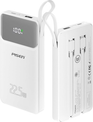 PISEN 10000mAh 22.5W Power Bank Built-in Cables,  USB-C Portable Charger