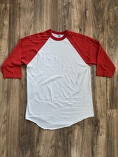Vintage 90s Russell Athletic Shirt XL Red White Raglan Single Stitch USA Made