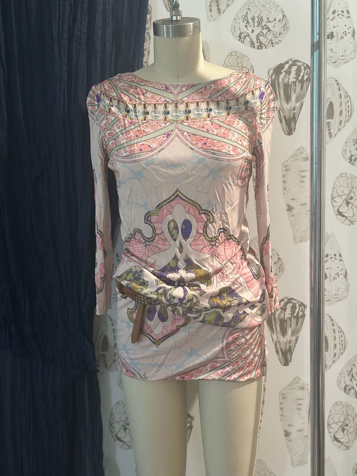 Emilio Pucci Long Sleeve Printed Viscose Mini Dress
