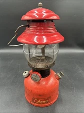Vintage Coleman Lantern 200A Single Mantel Red Pyrex Globe 08/52 Camping USA