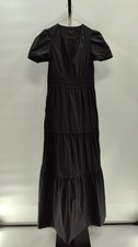 Quince Women 100% Organic Cotton Poplin Tiered Maxi Dress Black Basic Sleeved XS