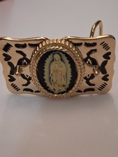 Our Lady of Guadalupe Belt Buckle Gold  Black Style M Made in USA
