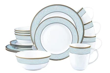 Fine Bone China Dinnerware Set,16 Pcs Classic Relief Pattern Gilt Edged High ...