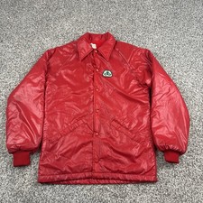 Vintage 70s Swingster Pioneer Seed Jacket Mens Small Red Snap USA Made Farm Work