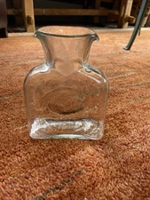 Blenko #384 Crystal Clear Water Pitcher Vase 2000’s Double Spout 8 1/4”