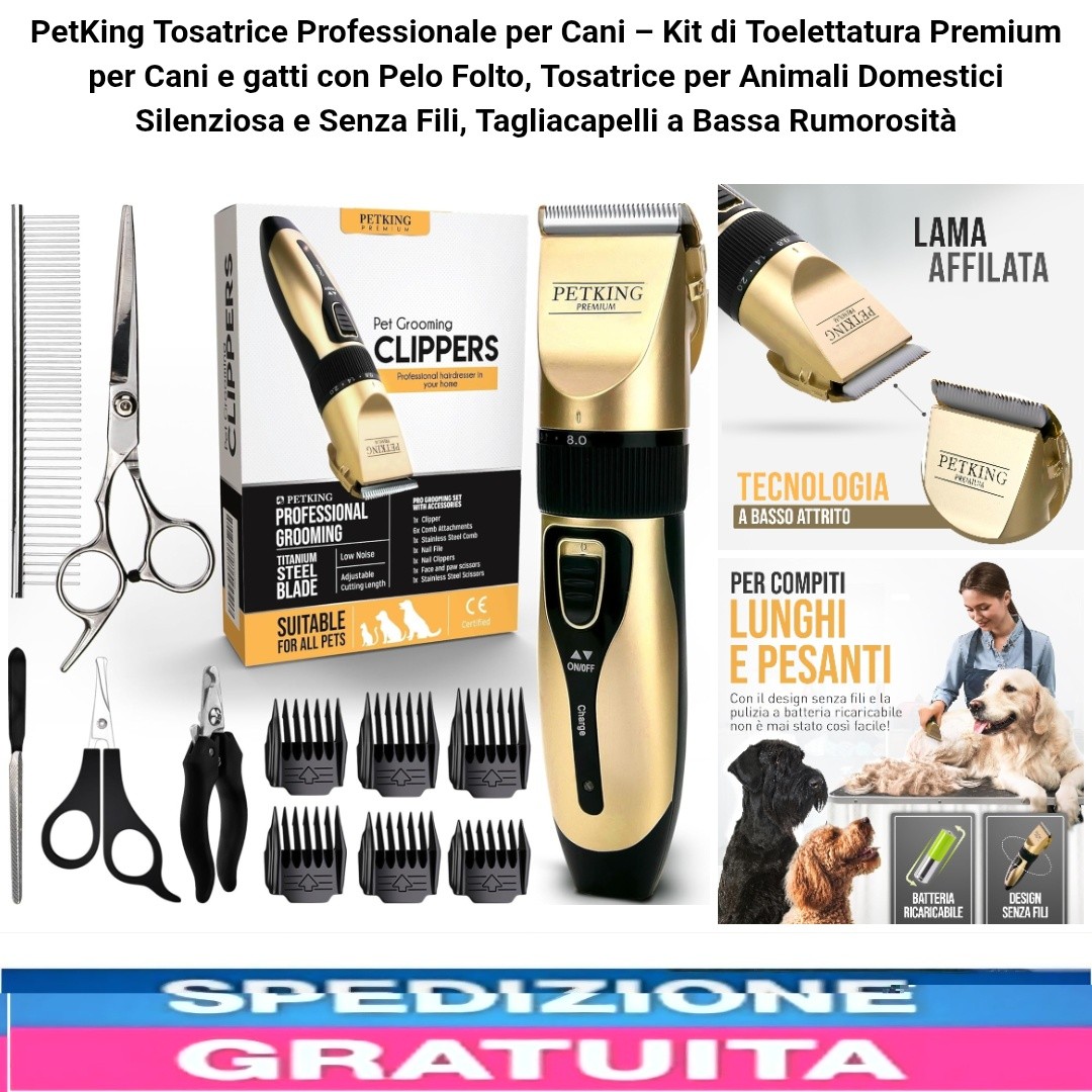 Kit Toelettatura Professionale Cani e Gatti, Tosatrice Tagliaunghie + Accessori