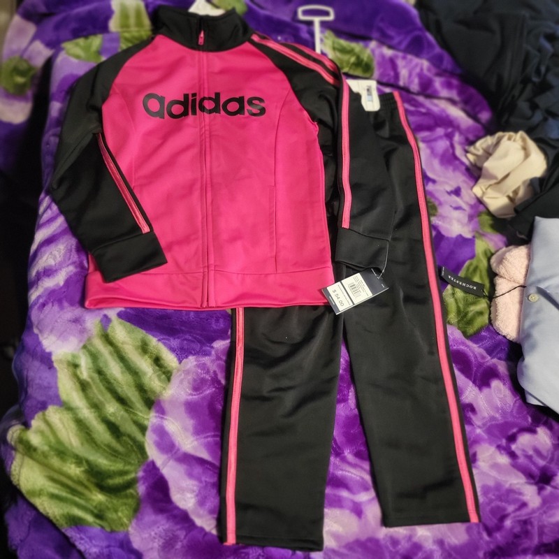 Girls Adidas Size 6X Pink Peplum Active Casual Track Suit Jacket Pant Set