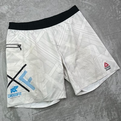 Reebok CrossFit Training Shorts Mens Large White Grey Geometric Graphic Pocket