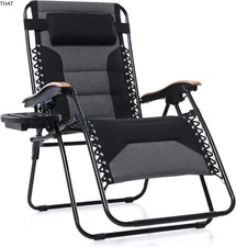 PHI VILLA XXL Oversized Padded Zero Gravity Chair, Foldable Patio Recliner, 30"