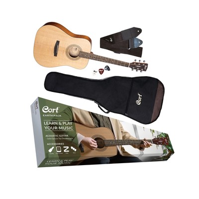 Cort 6 String Acoustic Guitar Pack, Right, Open Pore, Full (EARTHPACKOP-A)