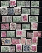 LETONIA: 35 cancelaciones de ciudades diferentes en estampillas/piezas; lugares "V"