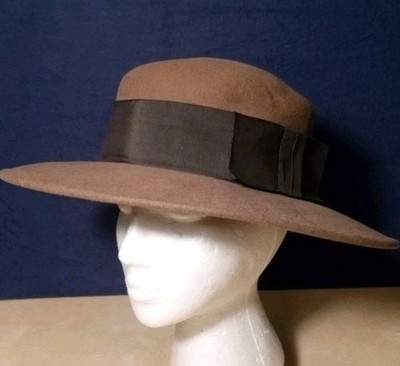 Mad Caps Women's Vintage 100% Wool Hat. Brown, Brown Ribbon 