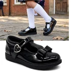 Girls School Shoes Patent Mary Jane Kids Back To School Heart Buckle Bow Pumps