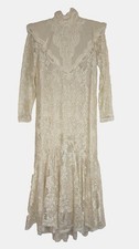 Vintage 80s Jessica McClintock 2 Bridal Ivory Lace Dress High Neck Sz 5