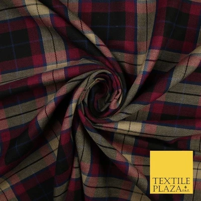 BLACK MAGENTA TARTAN CHECK Forbes Inspired Poly Viscose Fabric 58" Dress 10181