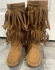Size 8 Rampage Brand Women’s Boots Cantrell Cowgirl Fringe Suede Tan