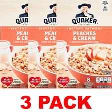 QUAKER Peaches Cream Instant OATMEAL Whole Grain Oats - 8.4 oz Box 3 PACK