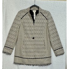 Chico's Geometric Diamond Print Blazer Jacket Size 1 Fringe Trim