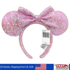 Disney-Parks Pink Sequined Minnie Mouse Ear Headband   Sparkly  Cute Hairband