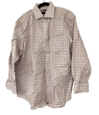 Pronto Uomo Mens Dress Shirt White Plaid 16.5 32/33 Classic Fit Non Iron Cotton