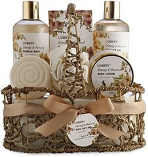 Women's Spa Gift Basket Honey Almond Bath Body Set Handmade Basket