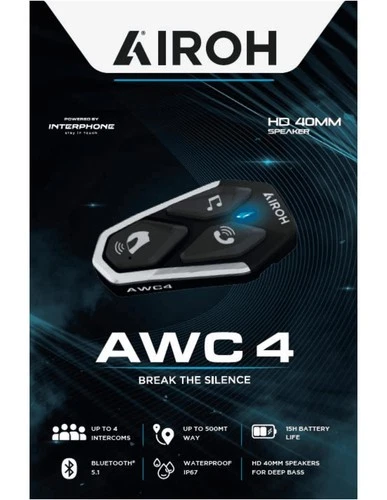 Intercom AIROH Motorcycle Helmet Bluetooth AWC4 Complete Kit Integrated Pk 4 Man