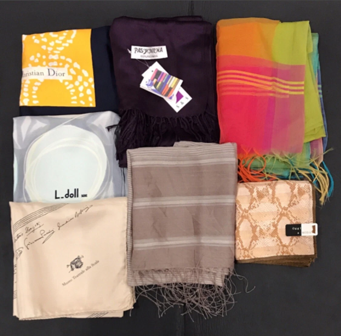 Écharpe Christian Dior étole pashmina, etc. Lot de 7 pièces 