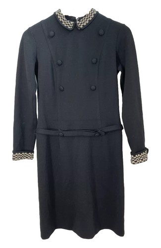 VTG 60s BOBBIE BROOKS Mod Dress Check Collar Double Knit 100% Wool (Flaw Hole - Picture 2 of 13