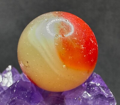 LARGE Vintage Akro Agate Vaseline CHERRY ADE UV Glow Marble - Red - 1'' SHOOTER!