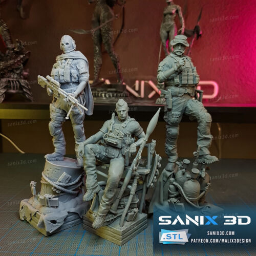 Call of Duty -  GHOST - PRICE - SOAP - 3 Statue 3D Print 1:10 Scale Unassembled - Picture 1 of 7