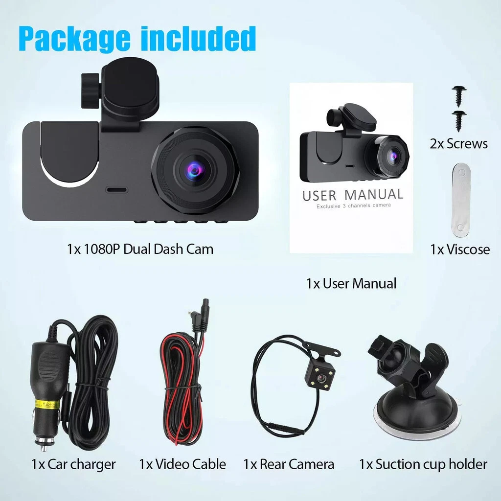 Triple lens driving recorder HD night vision surveillance dual camera - Picture 4 of 9