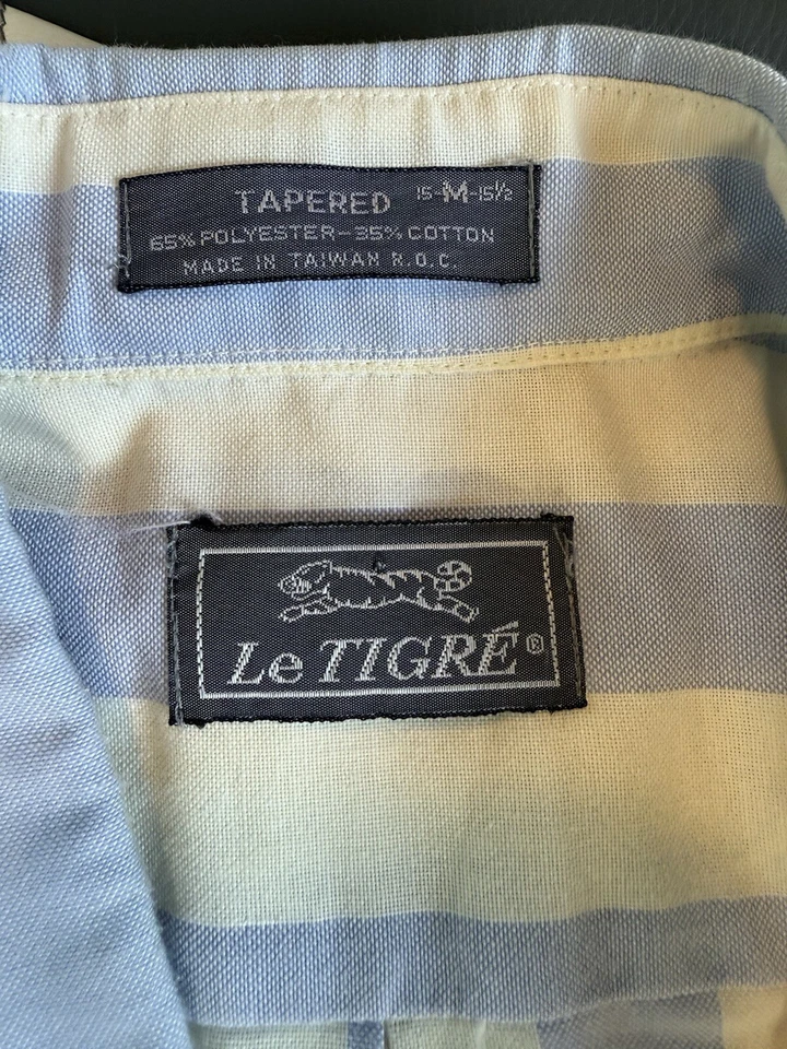 Le Tigre VTG Shirt Men Large Striped Blue/ White Button Down    - Image 3 of 3