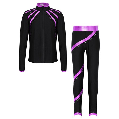 Kids Girls Sports Suit Workout Tracksuit Slim Fit Sweatshirt With Pants Yoga - Picture 59 of 70