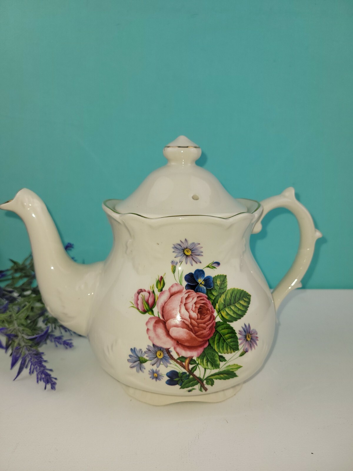 Price Kensington Potteries Teapot Made in England Rose /Blue