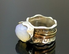 GRACEFUL GENUINE MOONSTONE 14K ROSE YELLOW GOLD STERLING SILVER RING SIZE 5.75