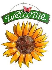 Hanging Metal Sunflower Butterfly Welcome Sign Sunflower Wall Decor Door Wreath