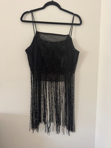 Anthropologie Black Mesh Long Cami Going Out Top Boho Hippie Festival Large