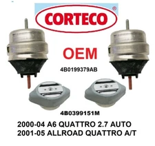 ENGINE MOTOR TRANSMISSION MOUNT, KIT 4 PC A4 A6 PASSAT S4 96-05 2.8L OEM CORTECO