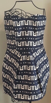 Navy Sleeveless Dress with White Geometric Designs Size S