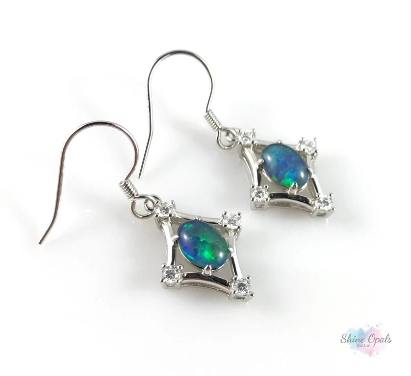 Orecchini australiani pendenti a goccia opale 7x5 mm argento sterling forma d... - Immagine 4 di 4