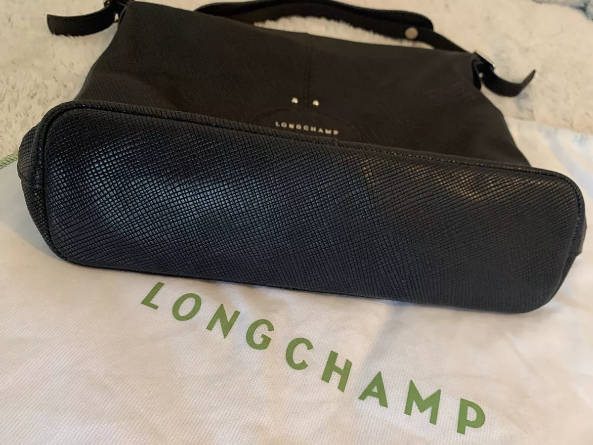 Authentic Longchamp Quadri Hobo Black Leather Shoulder Bag Handbag Tote  Satchel