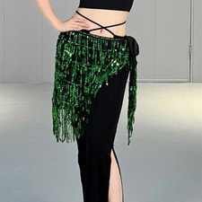 Women Sequins Tassel Belly Dance Skirt Tie Up Triangle Skirt Beach Cover Up