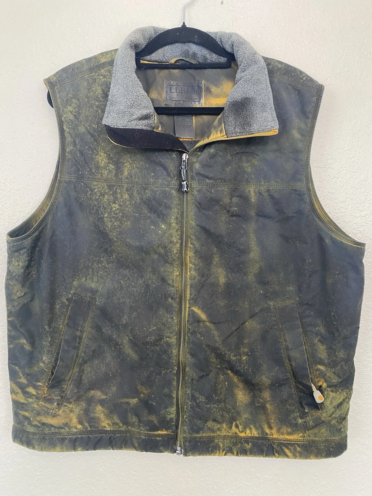 L.L. BEAN Mens Tie Die Lined Vest Full Zip & Zipper Pockets Size L